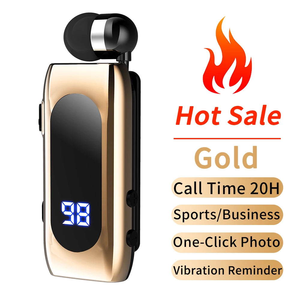 # K55 Lavalier Business Bluetooth 5.2 Headphone Talk/Music Time 20 Hours,LED Digital Display,Noice Cancelling Wireless Earphones Oasis Select Gold