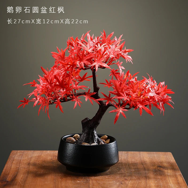 Artificial Flower Bonsai Fake Tree Red Maple Pot Office Vase Decoration Desk Decoration Home Decor Oasis Select A