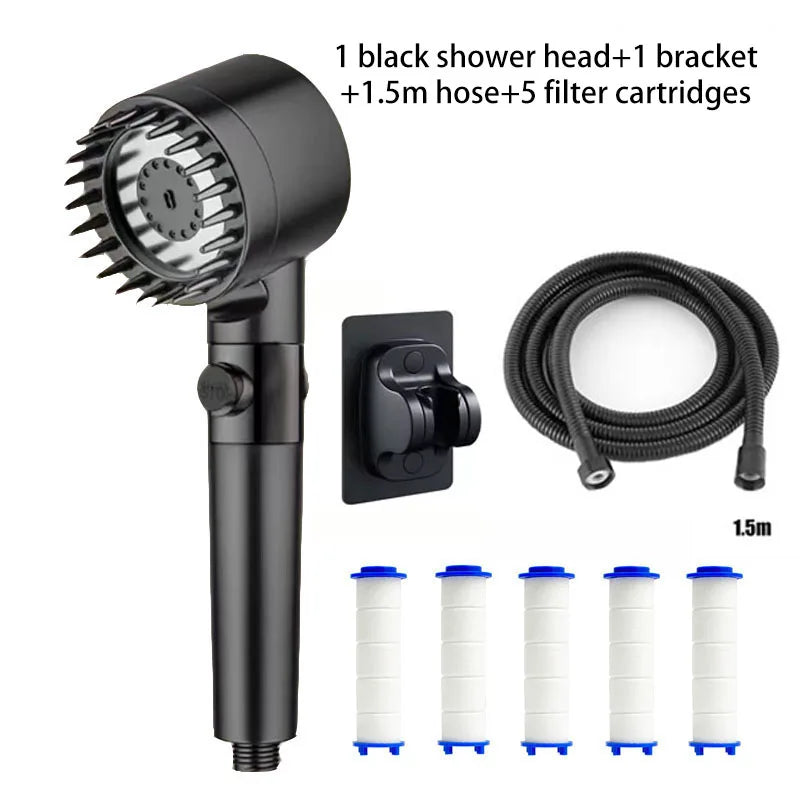 Shower for Bathroom Accessories Three Level Adjustment Showerhead Pressurization Head Massage Knobs Filter Set Showers Parts Oasis Select Black suit E