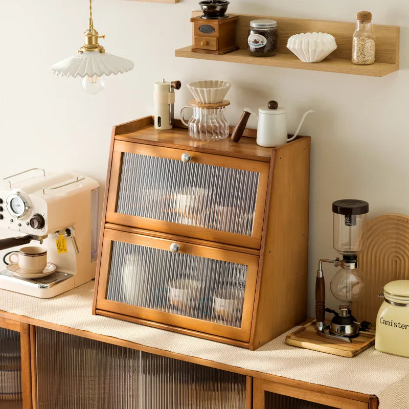 Desktop coffee cup storage box mug tea set shelf water cup cosmetics shelf solid wood bamboo with lid Oasis Select
