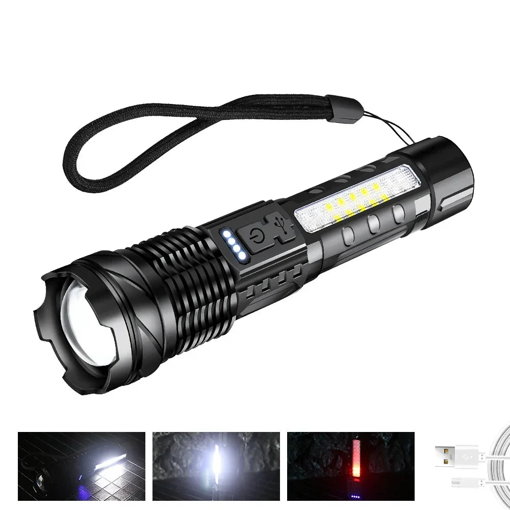 30W P50 COB Strong Light Flashlight Portable Rechargeable Bright Household LED Lamp Built in Battery with Power Display Oasis Select