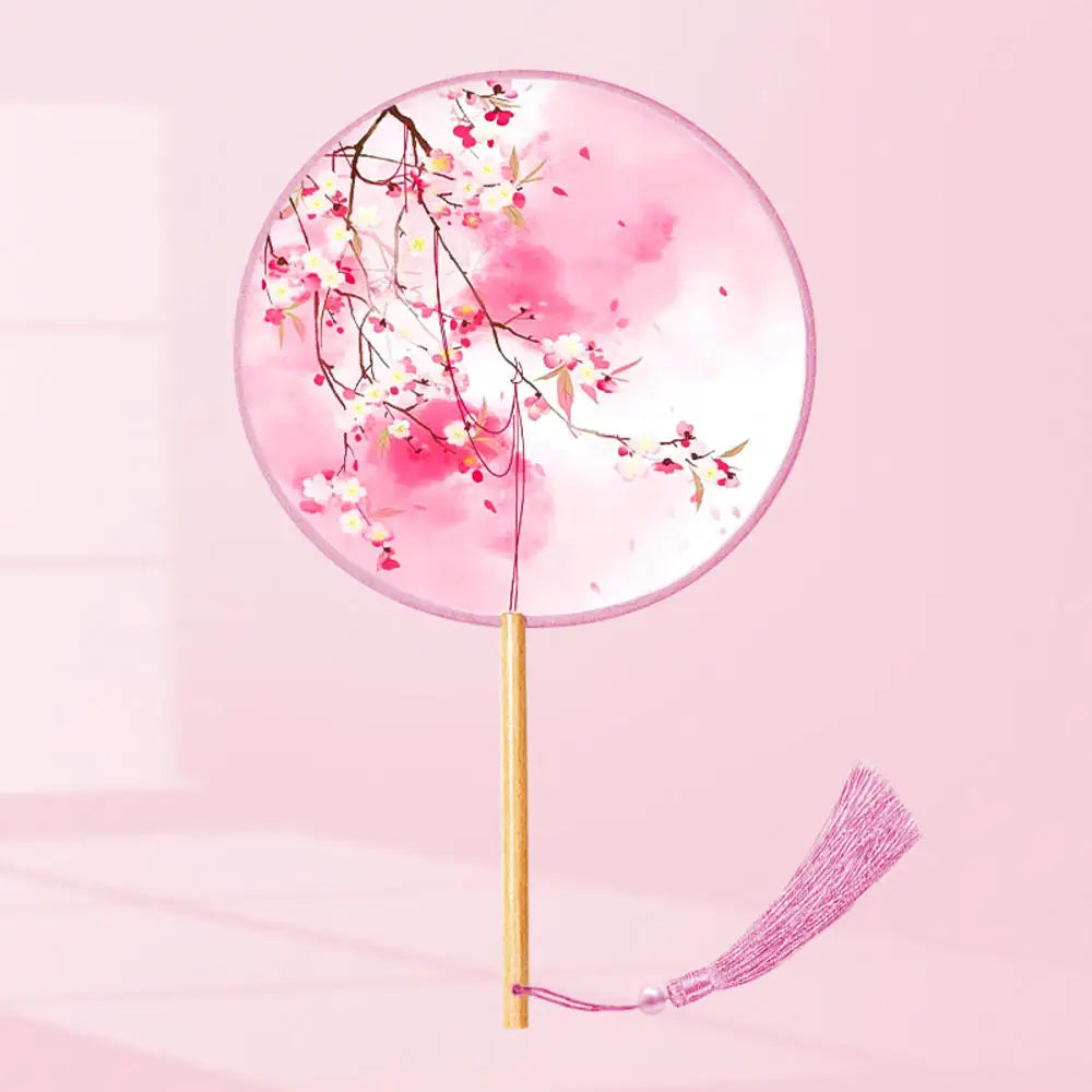 China Fan Wholesale Semi-Transparent Long Handle Tassel Dance Fan Female Costume Hanfu Cheongsam Embroidery Small Round Fan Oasis Select J1