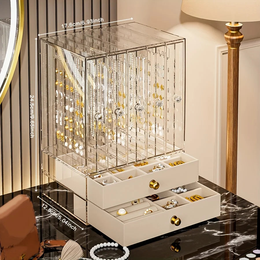 7Layer Flannel Transparent Jewelry Box High Capacity Drawer Organizers Earring Necklace Ring Storage Portable Storage Box Gifts Oasis Select C Apricot