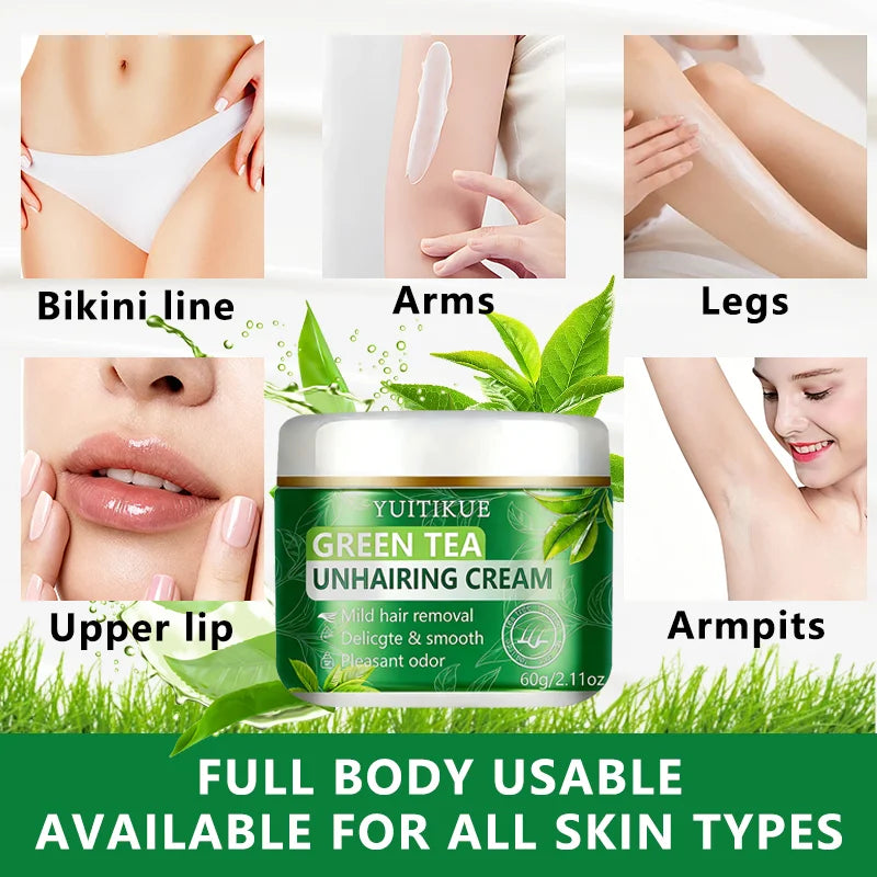 YUITIKUE Green Tea Depilatory Cream – Gentle Hair Removal 60g