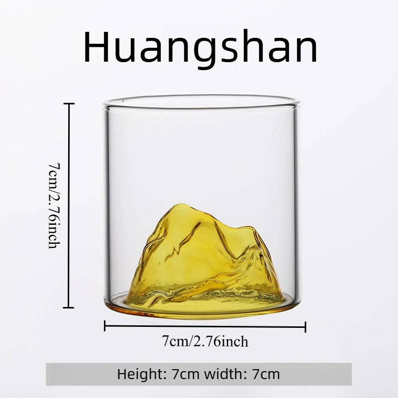 1pcs Transparent Japanese Style Glass Cup Mountain Pattern Tumbler Fashion Drinkware for Party and Daily Use Oasis Select Huangshan 101-200ml