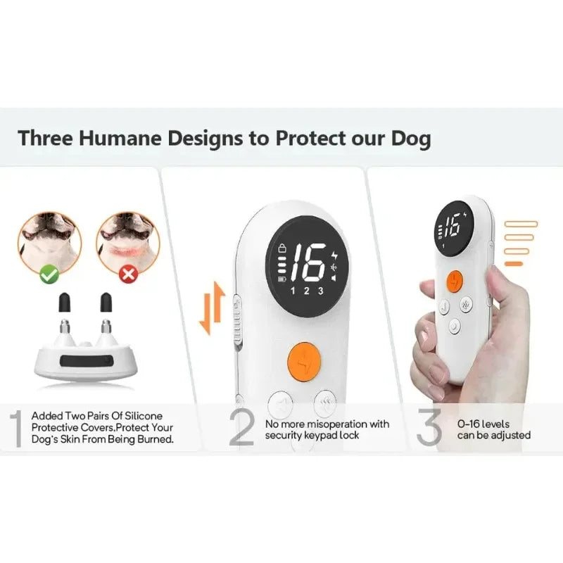 Electric Training Dog Collar, Rechargeable Anti Bark with Remote, Waterproof, Beep Vibration Shock LED Light Security Lock Modes Oasis Select
