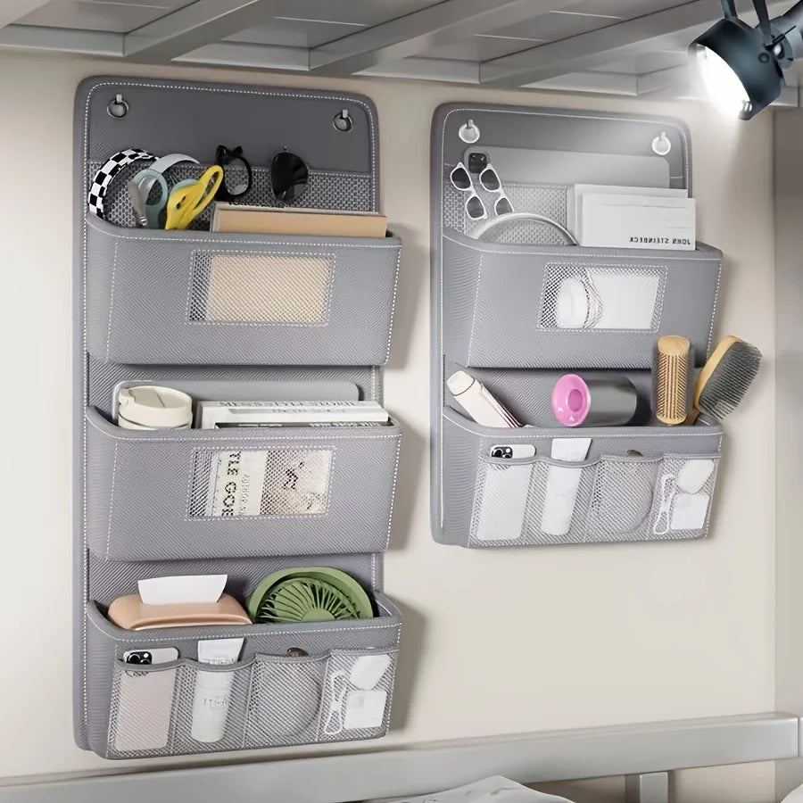 Wall-Mounted Storage Organizer Multi-Compartment Fabric Hanging Bag with Clear Window & Hooks for Closet Office Bedroom Home Oasis Select