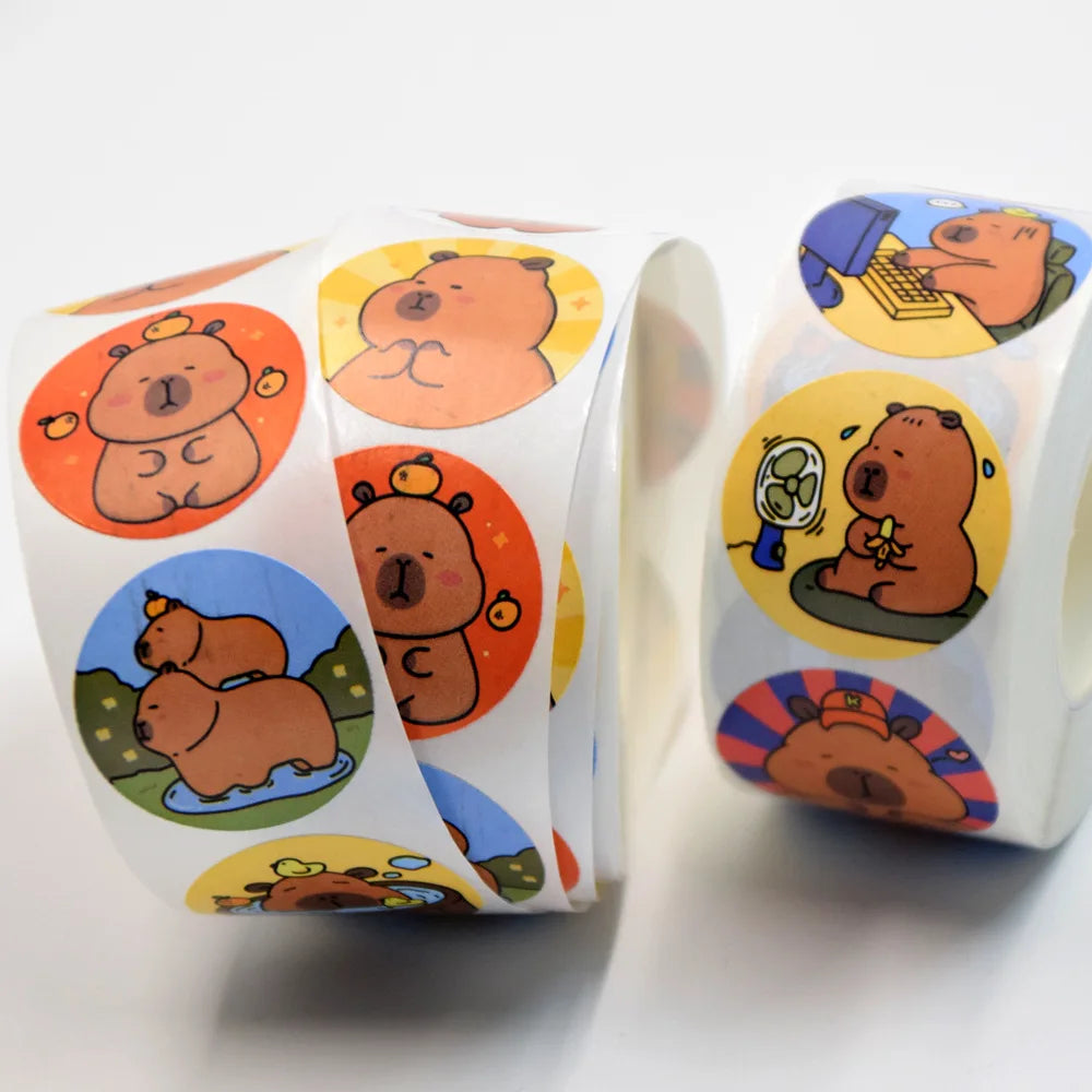 500pcs/roll Capybara Cartoon Cute Animals Sticker Suitable As Great Gift Oasis Select