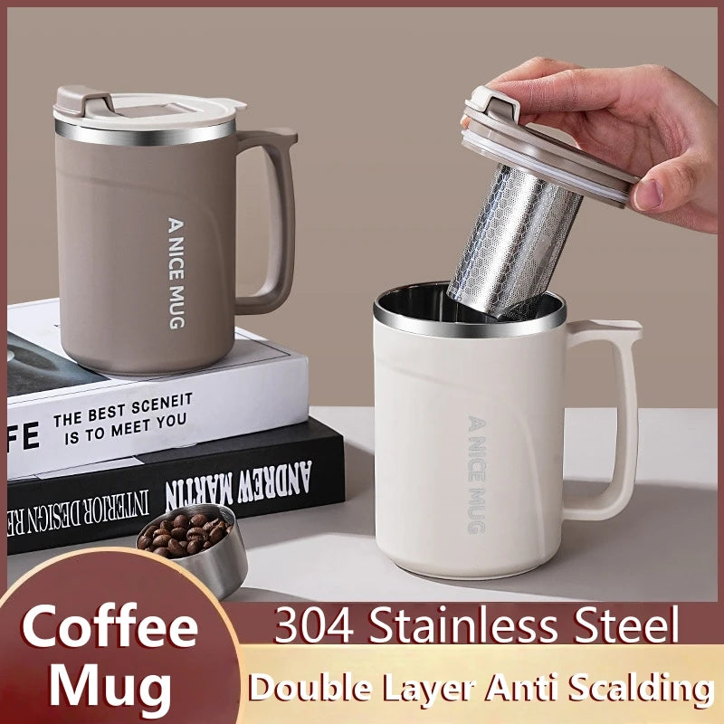 450ML Stainless Steel Insulated Coffee Mug with Detachable Tea Strainer, Leak-Proof Lid, and Handle - Double-Walled Thermal Cup Oasis Select