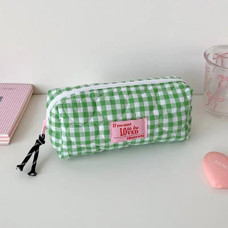 Colored Checkered Pencil Case INS Style Large Capacity Stationery Storage Bag Cosmetics Miscellaneous Storage Bag Makeup Bag Oasis Select A4