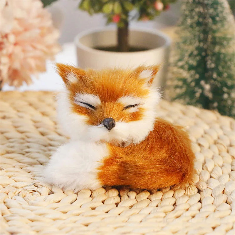 New Plush Simulation Furry Fox Model Squatting Sitting Fox Table Decoration Animal Static Stuffed Figure Kid Party Festival Gift Oasis Select Yellow-Right