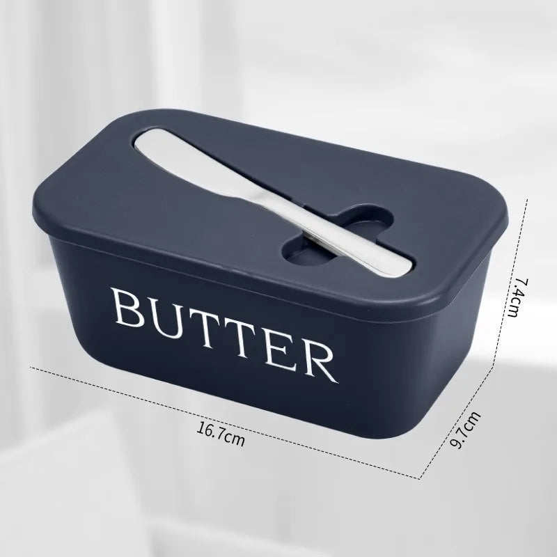 1pcs Butter Container Box with Knife Simple Restaurant Sealed Storage Box Knife Butter Slicer Tableware Oasis Select blue