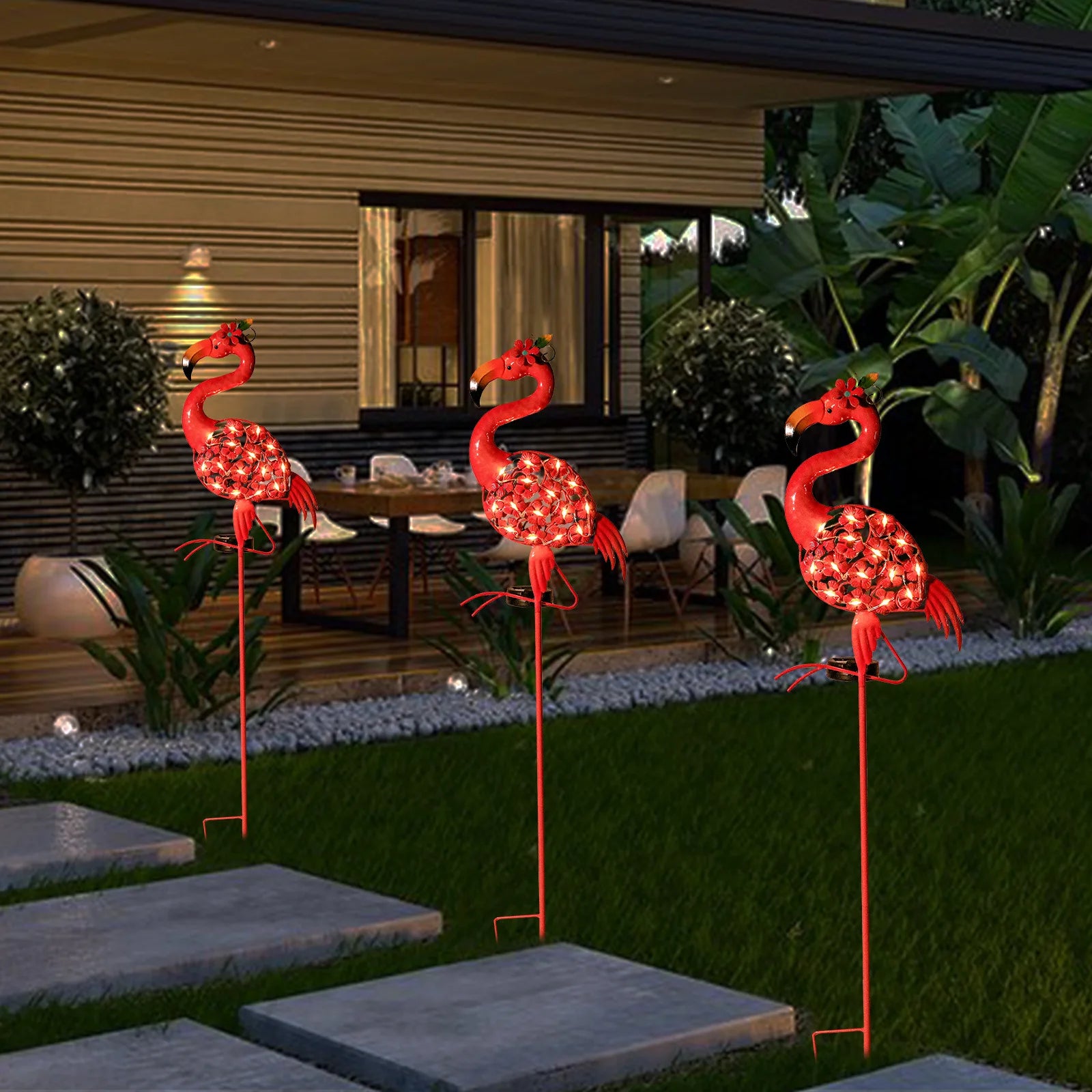 Outdoor Solar-powered Flamingo Wrought Iron Ground Lamp, Garden Lawn Lamp, Garden Decorative Handicraft Oasis Select