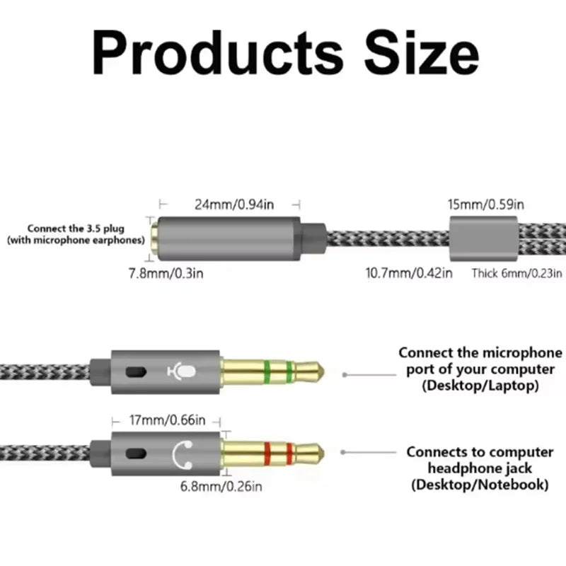 Headphone Y Splitter 3.5mm 1 Female To 2 Male 3.5mm Mic Audio Headphone Y Splitter Cable Headset To PC Adapter AUX Cable Oasis Select