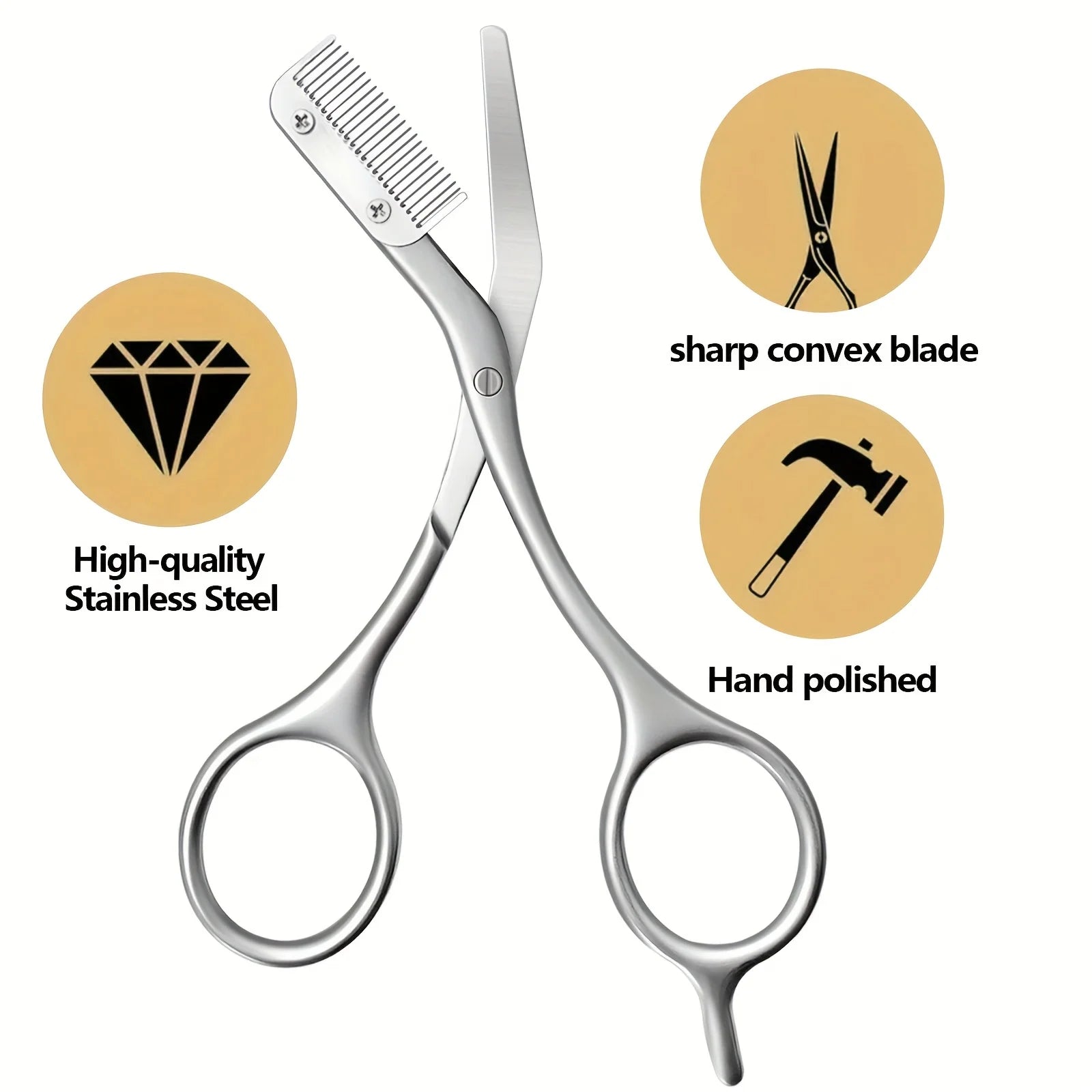 Professional Stainless Steel Eyebrow Scissors with Comb - Anti Allergic Ergonomic Dual Hand Design, Precise Shaping Oasis Select