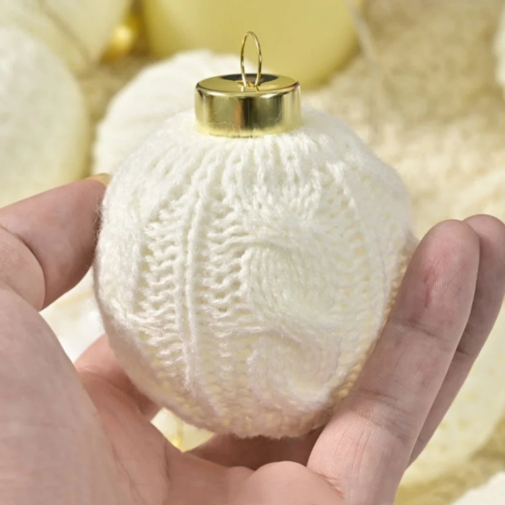 12Pcs White Christmas Balls Knitted Yarn Christmas Ball Ornaments Xmas Tree Hanging Decorations Home Decor New Year Navidad Gift Oasis Select