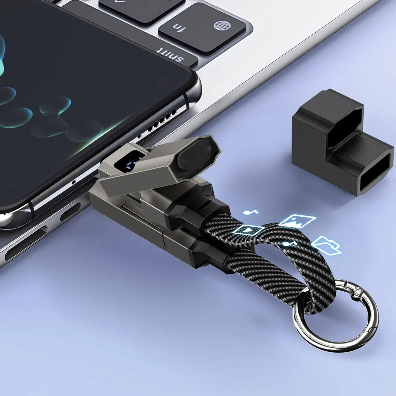 USB C Keychain Portable 4 In 1 65W Short Charger Cord Keychain Fast Charging Cable for Travel Camping Daily Work Home Office Oasis Select