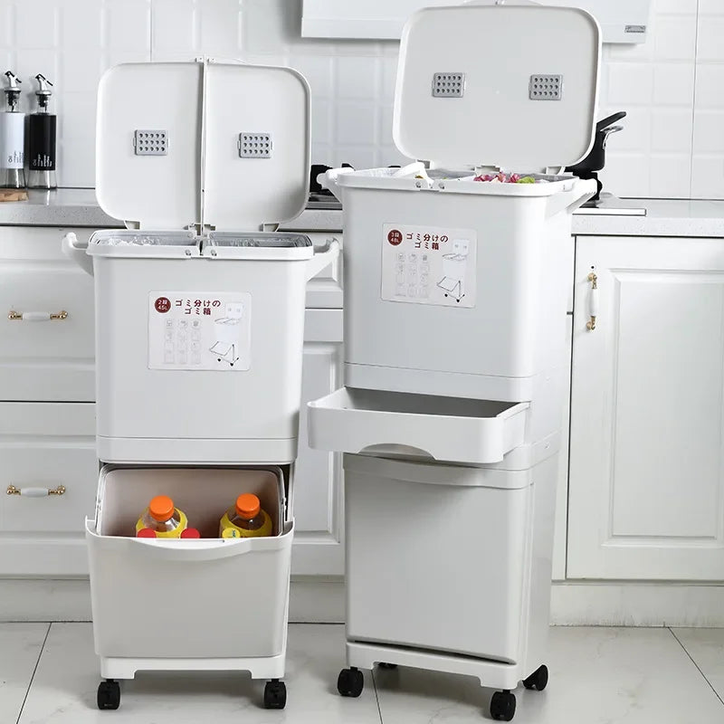 Kitchen trash can Large deodorant garbage with lid Double layer dry and wet separation garbage sorting Double layer inner bucket Oasis Select