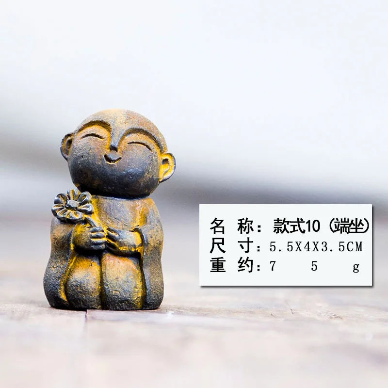 Zen Creative Cute Little Monk Buddha Statue Ornament Home Living Room Tea Play Desktop Imitation Cast Iron Handmade Craft Oasis Select - Rusty Version 4