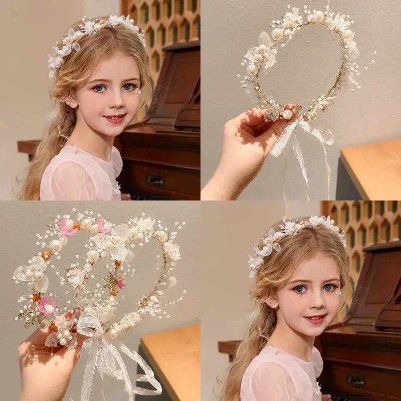 1pcs Children's Headband Sweet European Fairy Style Golden Leaf Headband Flower Wreath Pearl Headband New Crown Oasis Select
