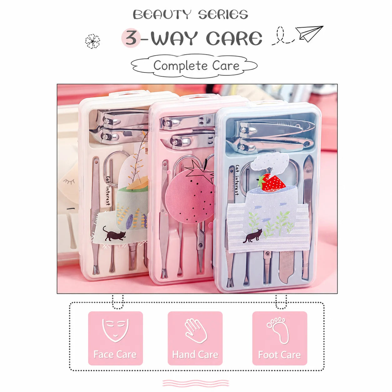 7-Piece Cute Cartoon Manicure Kit – Stainless Steel Nail Care Set