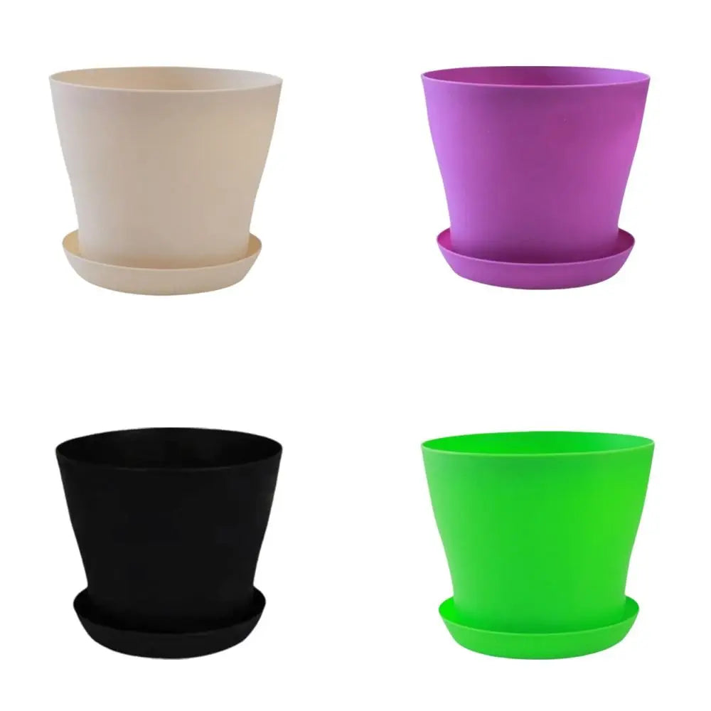 8pcs/set Candy Color Flower Pot Plastic Round Plant Pot with Tray with Drainage Holes Succulent Plant Pots Balconies Planting Oasis Select