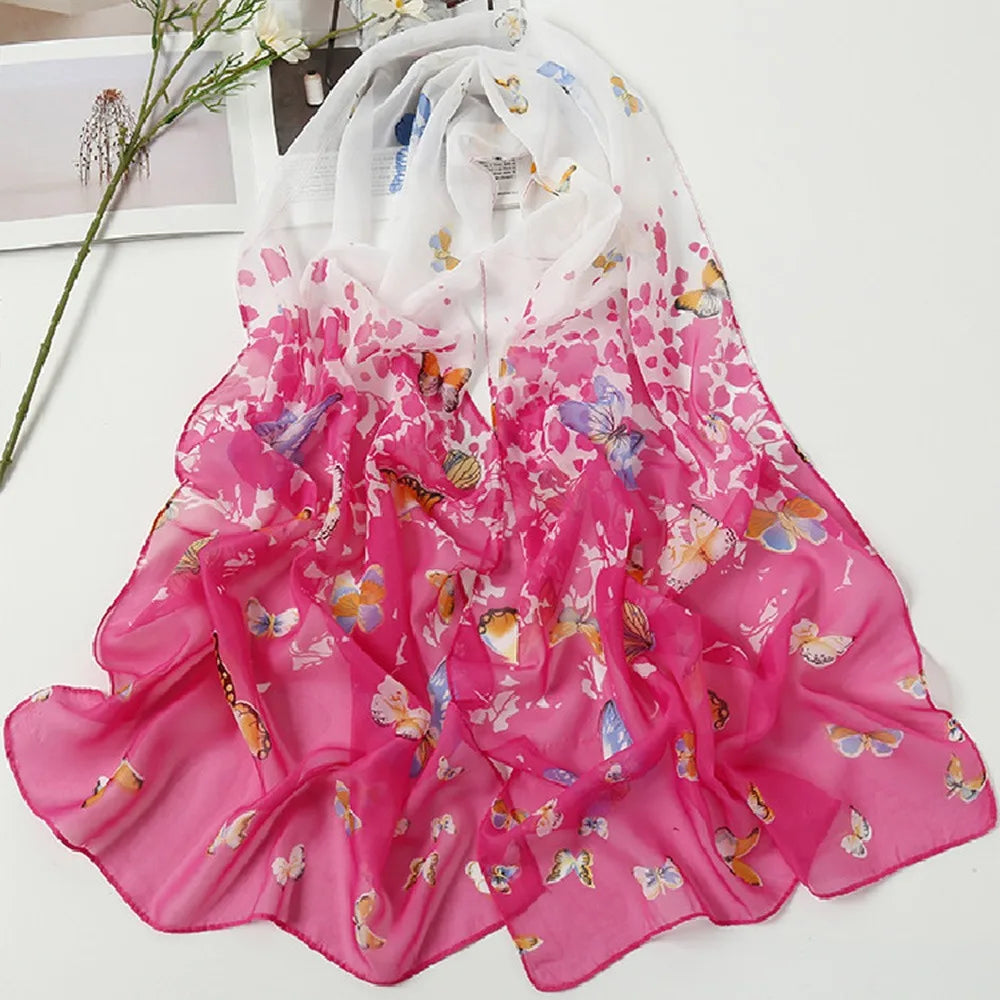 Fashion 160*50cm Chiffon Scarf Sunscreen Gradient Shawl Silk Washable Flower Print Long Wrap Shawl for Women Oasis Select