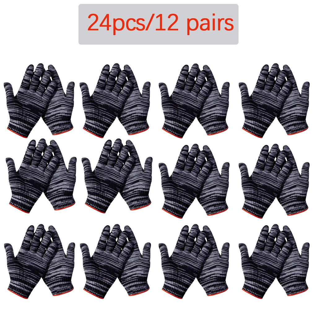 3/6/12 Pairs of High-Quality Nylon Work Gloves, Wear-Resistant for Carpentry, Gardening, Outdoor Camping Hiking Fishing Non-Slip Oasis Select 12 pairs M