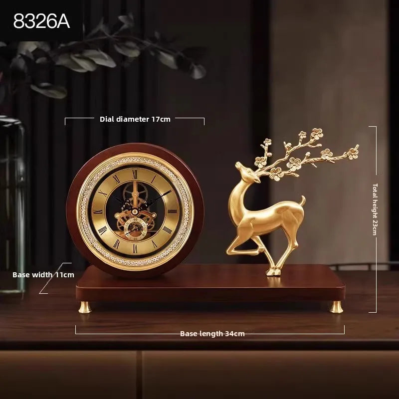 New Chinese-style Solid Wood Wall Clock TV Cabinet Bedside Clock Living Room Desktop Decoration Simple Quartz Desk Clock Oasis Select 8326A