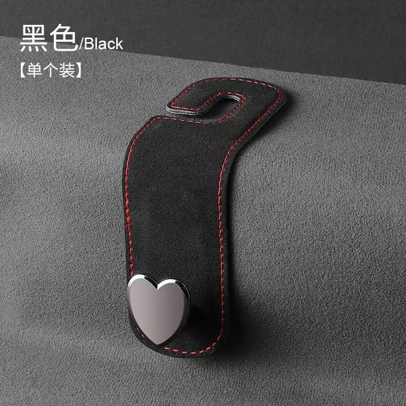 Heart Shape Car Headrest Hook – Suede Alloy Dual Hanger