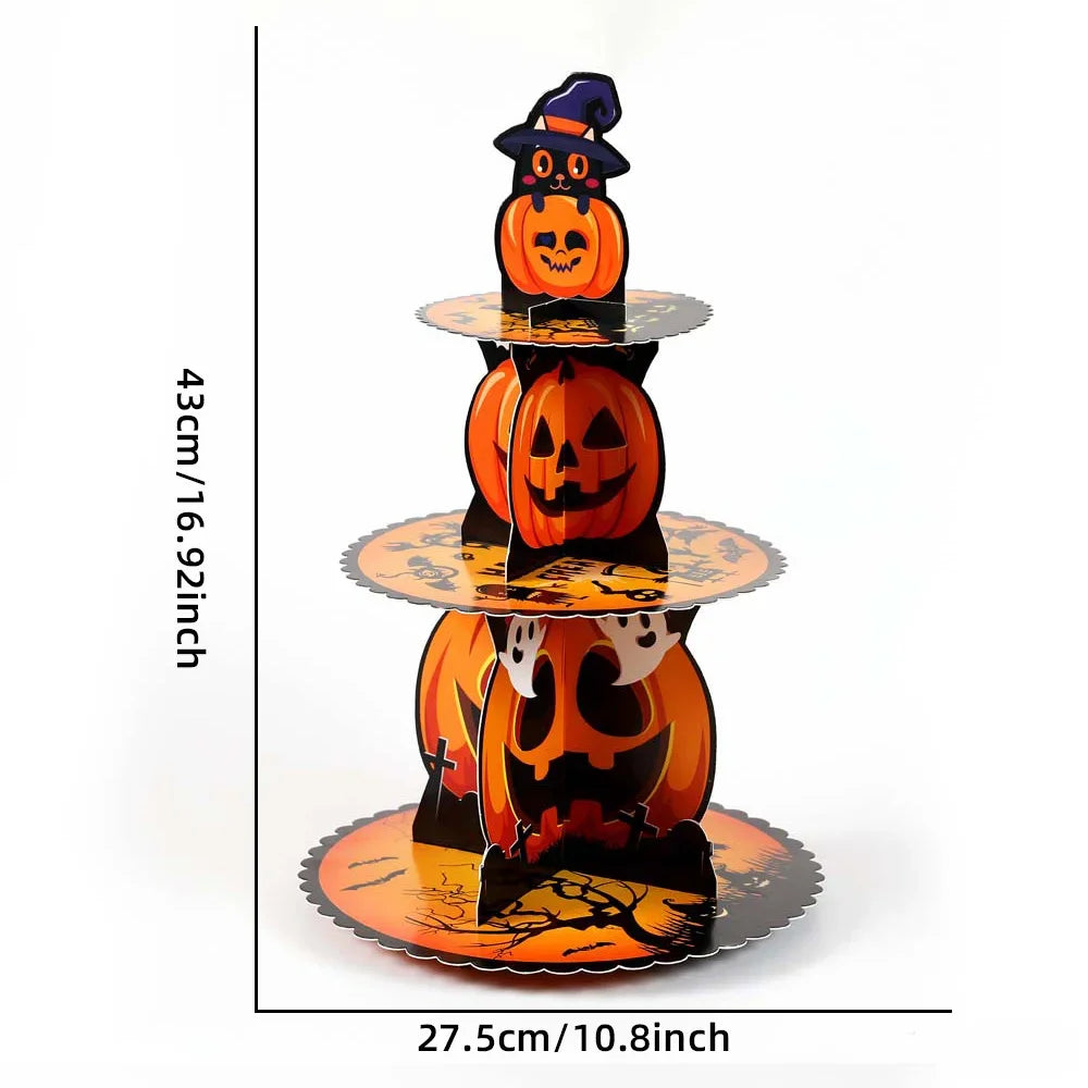 Halloween Hand-folded Assembled Cake Stand Holiday Party Decoration Paper Three-layer Dessert Tray Decoration Oasis Select 01