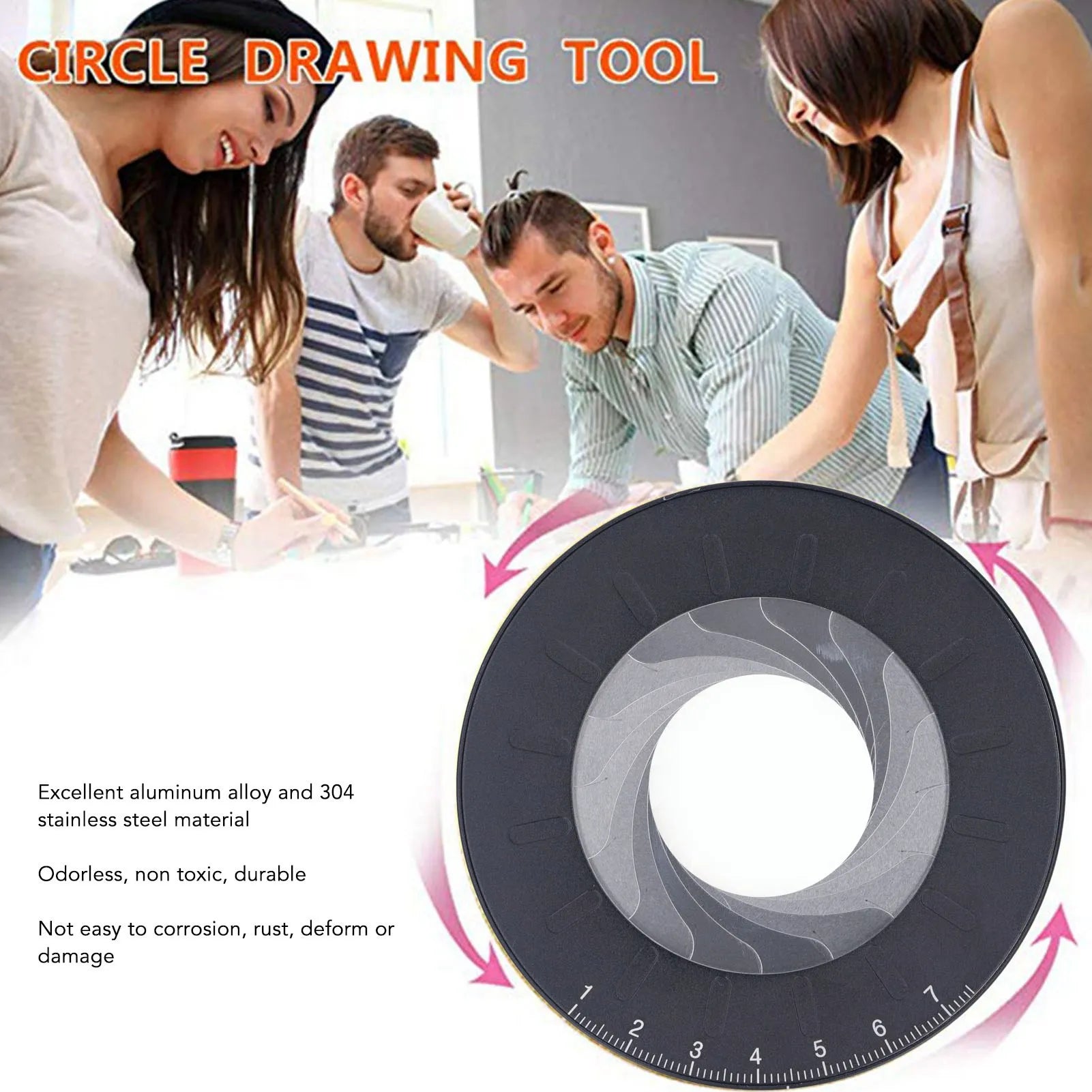 Adjustable Drawing Tool Drawing Maker Tool Adjustable Rotatable Round Template Ruler Black with Carving Knife Oasis Select