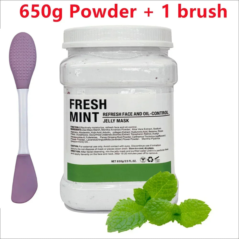 650g Chamomile Hyaluronic Acid Facial Moisturizing Mask Powder with Silicone Brush Increasing Skin Elasticity Rose Jelly Mask Oasis Select B- MInt