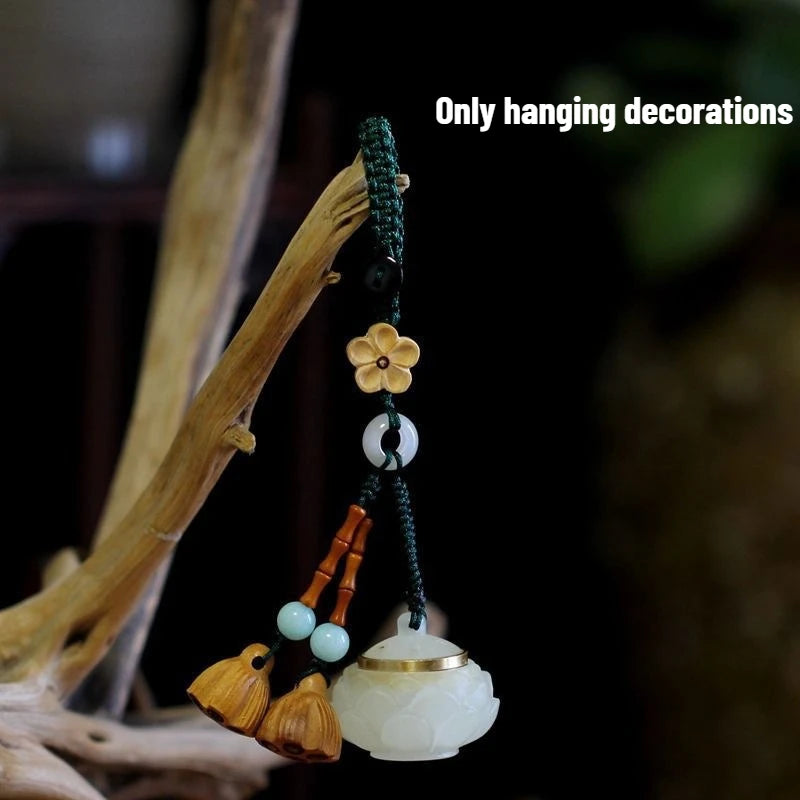 Hand Carved Lotus Green Sandalwood Hanging Charm Luminous Aroma Expander Keychain Cute Bag & Phone Decor Oasis Select keychain