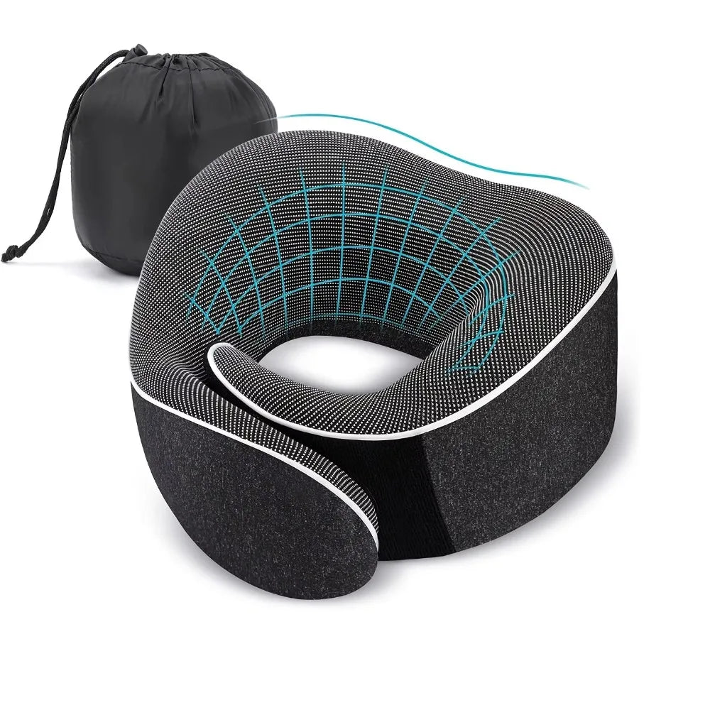 Memory Foam Travel Neck Pillow U-shaped Pillow Snail Style Travel Neck Support Portable Adjustable Soft Noon Break Sleep Pillows Oasis Select black 1