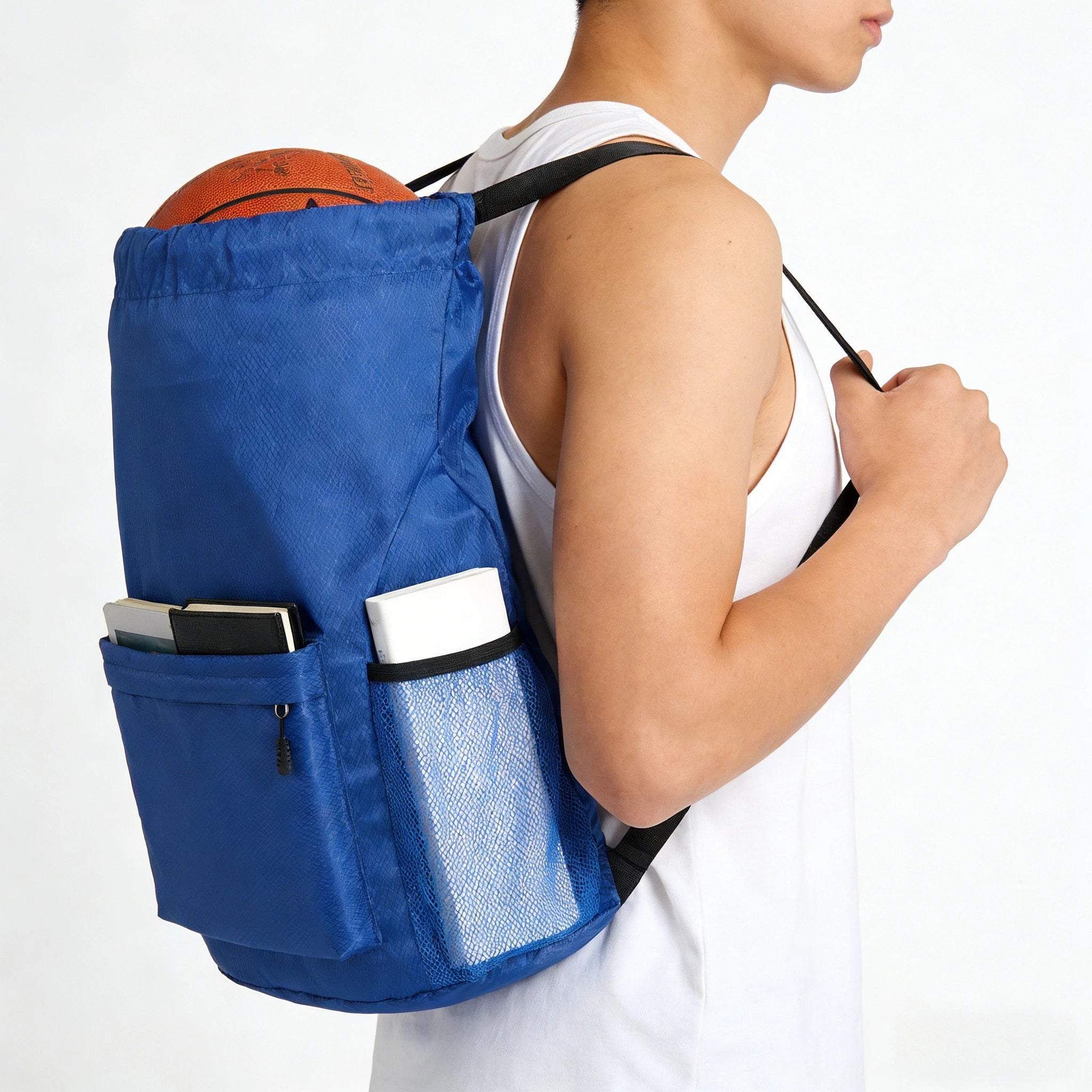 Water Resistant Nylon Drawstring Sports Backpack with Tassel Zipper Utility Pocket Lightweight Gym Sack for Travel Outdoor Oasis Select