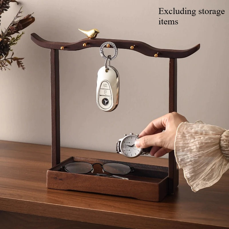 Middle Ancient Style Walnut Wood Entrance Door Key Storage Rack Storage Decoration Living Room Home Decor Oasis Select B