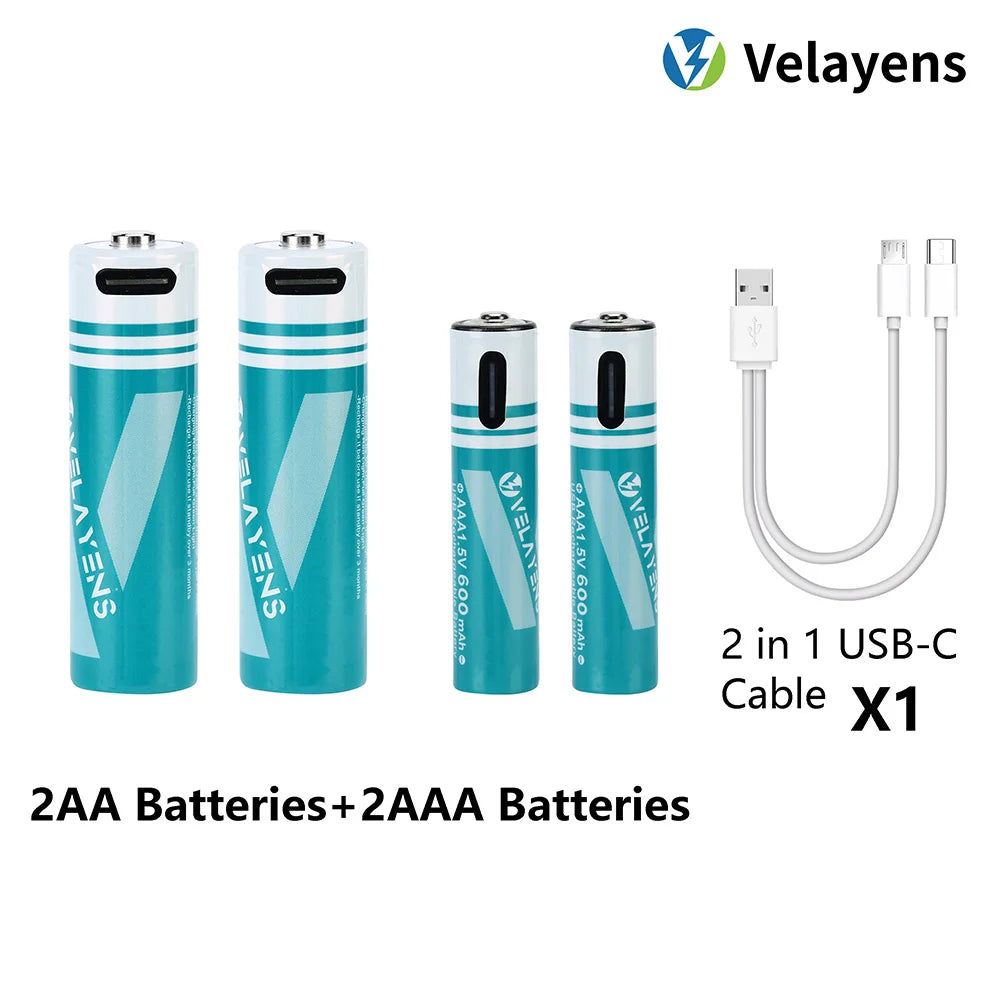 1.5V USB Rechargable Lithium Battery AA 2200mAh + AAA 600mAh Actual Capacity Fast Charging 2000+ Charge Cycles Oasis Select 2AA 2AAA