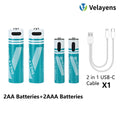 1.5V USB Rechargable Lithium Battery AA 2200mAh + AAA 600mAh Actual Capacity Fast Charging 2000+ Charge Cycles Oasis Select 2AA 2AAA