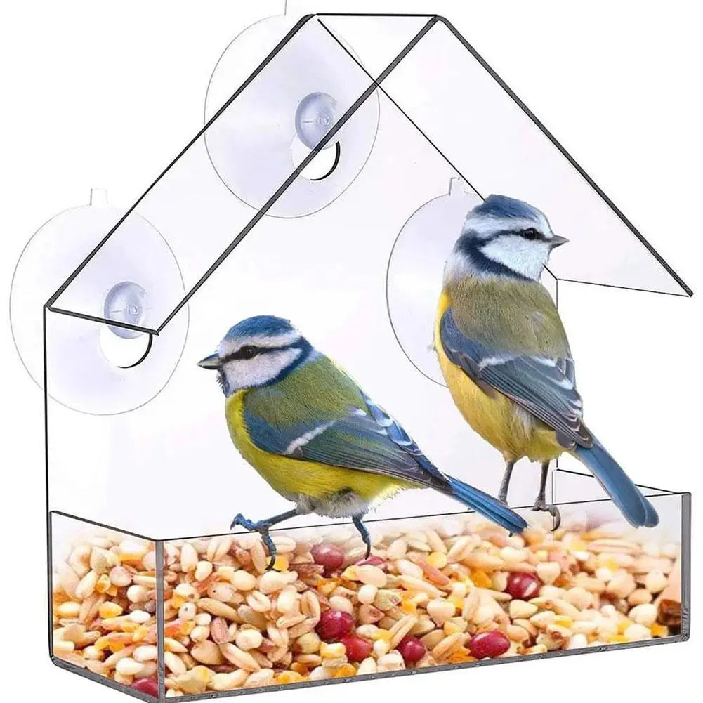 Acrylic Bird Feeder Clear Window Outside Hanging Bird Feeder House with Suction Cup for Garden Outdoor Backyard Wildlife Birding Oasis Select transparent
