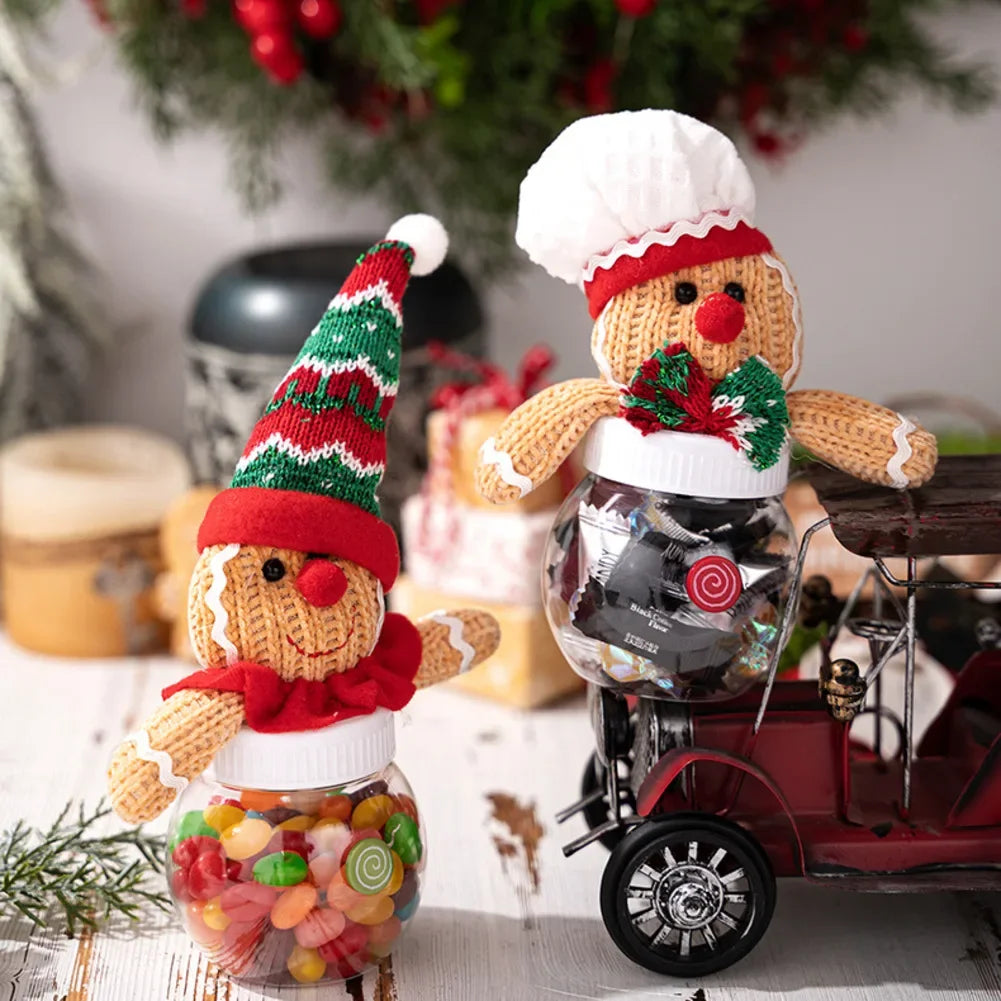 Seasonal Candy Jar with Biscuit Man Design for Treat Organization Clear Fabric and Plastic Build for Holiday Decoration Oasis Select