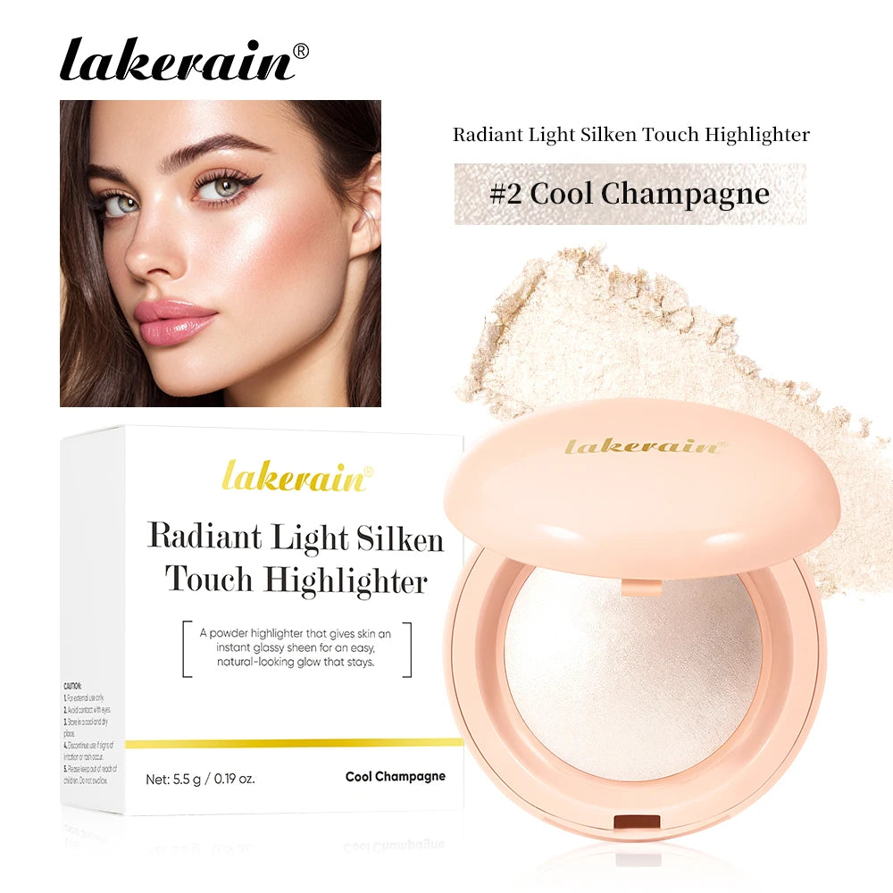 Silken Touch Highlighter Powder Long-Lasting Waterproof Highlighter Powder Glow Baked Shimmer Illuminator Contouring Glitter Oasis Select 2 Cool Champagne