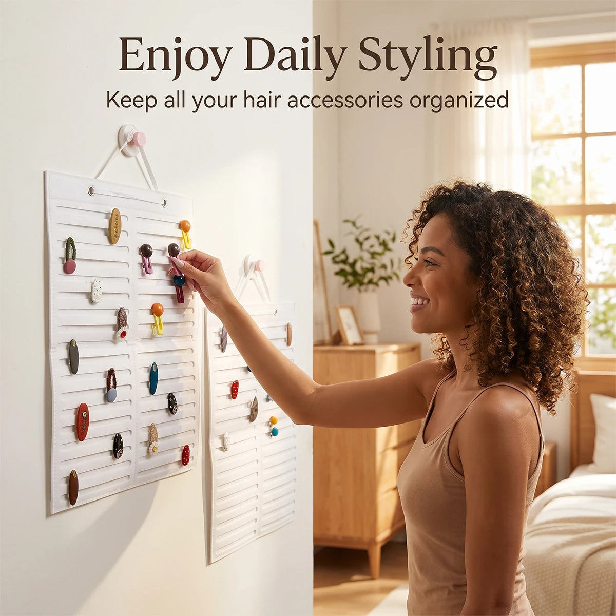 1pc foldable white felt hair accessory hanging storage bag rectangular design suitable for hair accessories hair clips glasses Oasis Select