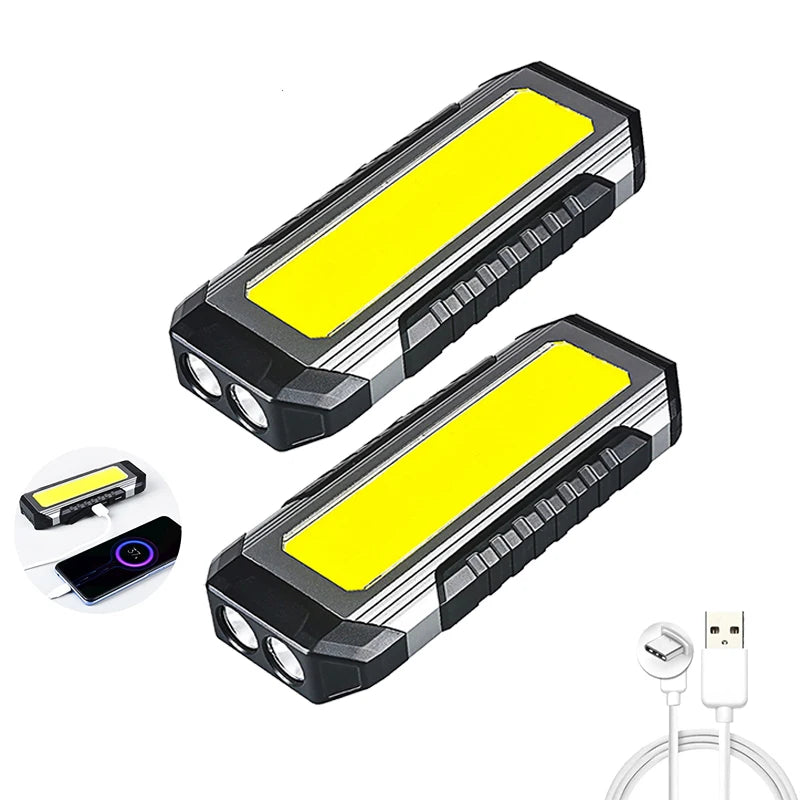 KDULIT Waterproof with Magnet Flashlight Portable COB Work Light LED 4000mAh Flashlights Multimode 18650 Camping Torch Light Oasis Select G059 2PCS