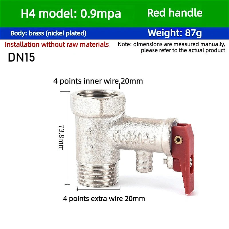Durable Brass Safety Valve, Adjustable Pressure Relief Valve Protects Enclosed Water Systems From Overpressure Exhaust Fittings Oasis Select 0.9MPA Red handle