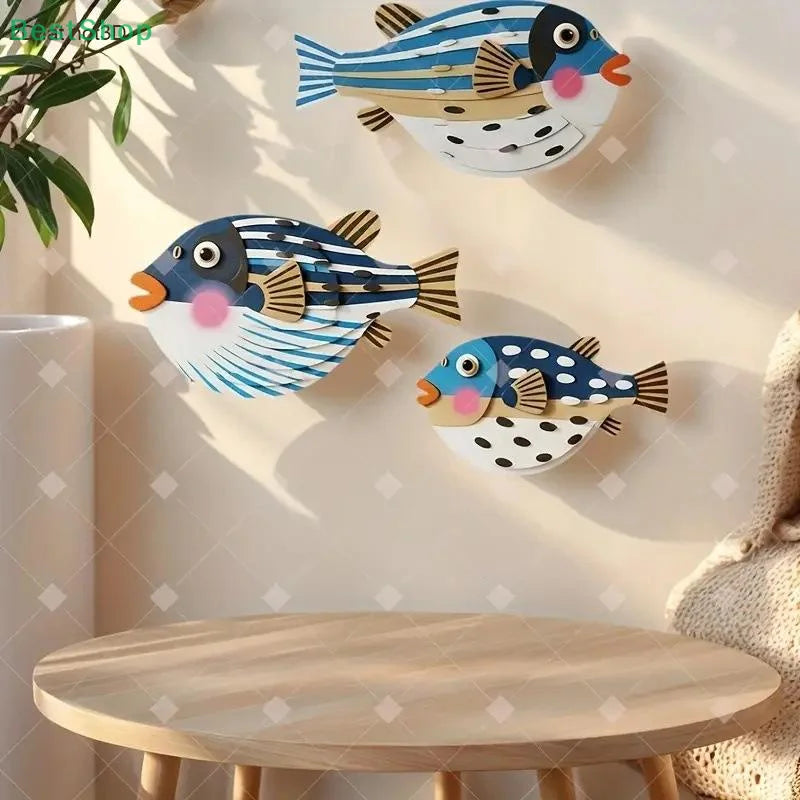 3-Piece Wooden Fish Wall Hanging Set – Coastal Ocean Home Décor