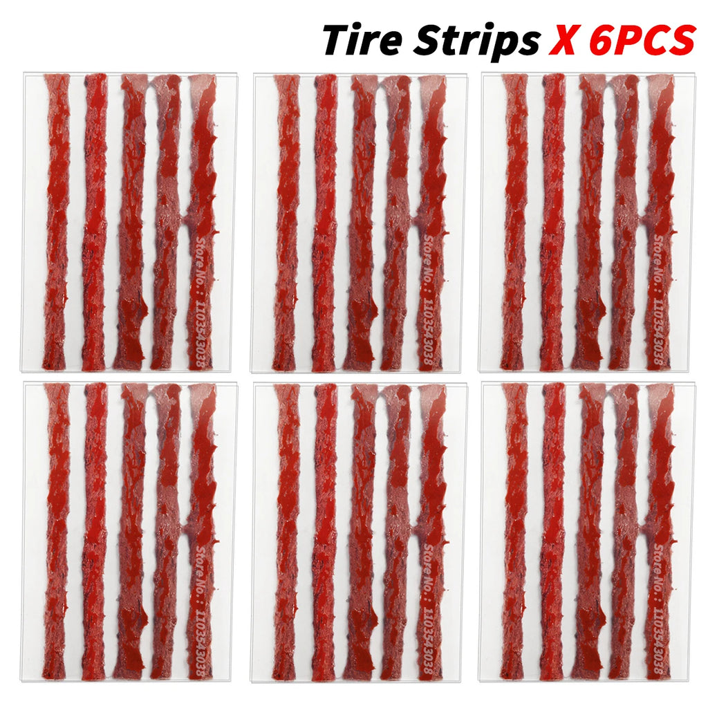 Car Tire Repair Kit Puncture Plug Tools Tyre Puncture Emergency for Universal Tire Strips Stiring Glue Repair Tool Kit Oasis Select Tire Strips-6PCS