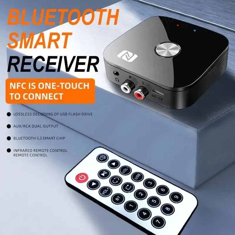 NFC Bluetooth 5.3 Audio Receiver 3.5mm AUX R/L RCA Stereo HIFI Music Wireless Adapter With Mic USB U-Disk Play Remote Control Oasis Select