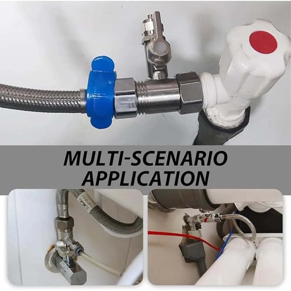 1PC RO Feed Water Adapter 1/2" to 1/4" With Shut-Off Ball Valve Faucet Tap Feed Reverse Osmosis Tee B Cold Hot Water Tube Oasis Select