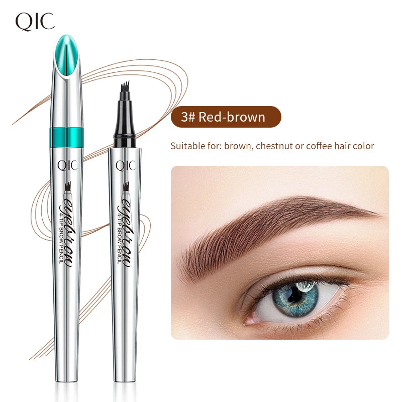 QIC 4-Tip Liquid Eyebrow Pen – Waterproof & Long-Lasting, 5 Colors